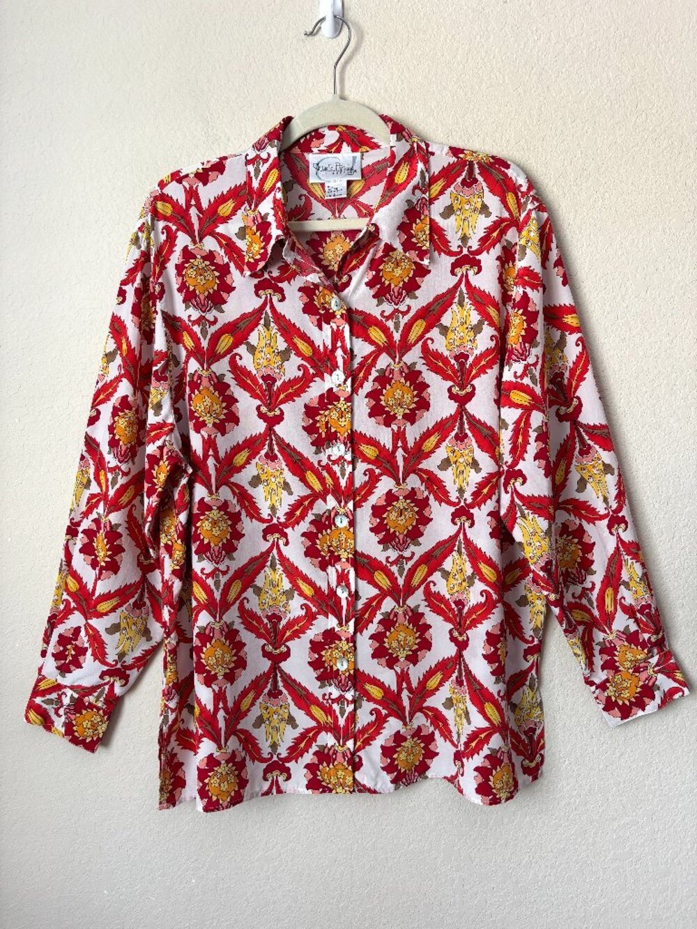 Diane Von Furstenberg DVF Silk Boho Floral Print Button Up Blouse Shirt